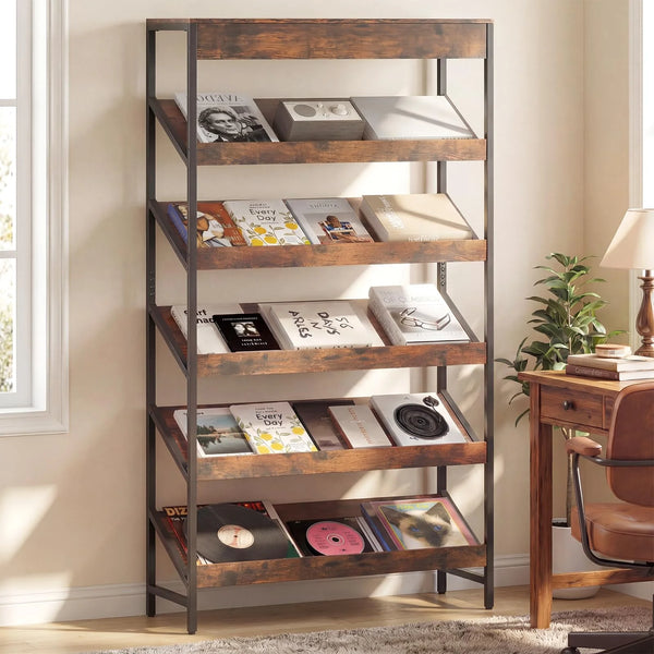 Tangkula 6-Tier Tall Freestanding Bookshelf with Angled Shelves for Home Office