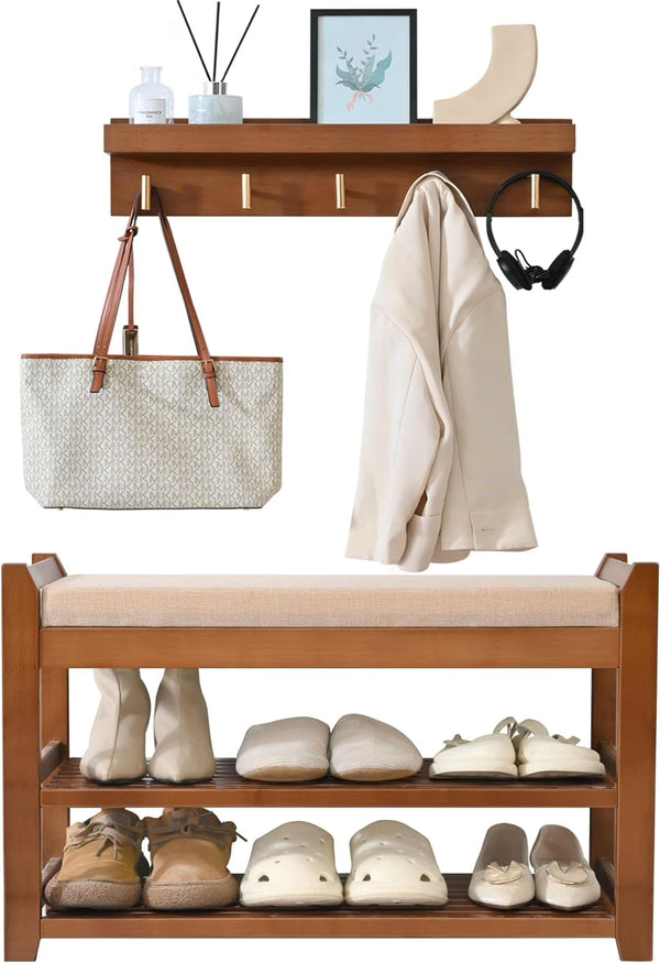 Shoe Rack for Front Door Entrance, 28 Entryway Bench with Coat Rack, Hall Tree Shoe Bench with Storage for Entry, Hallway, Bedroom, Living Room