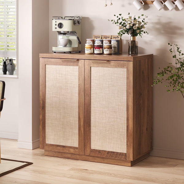 Hommpa Rattan Sideboard Buffet Cabinet with Adjustable Shelf & 2 Doors, Boho Farmhouse Storage Cabinet for Dining Room or Coffee Bar
