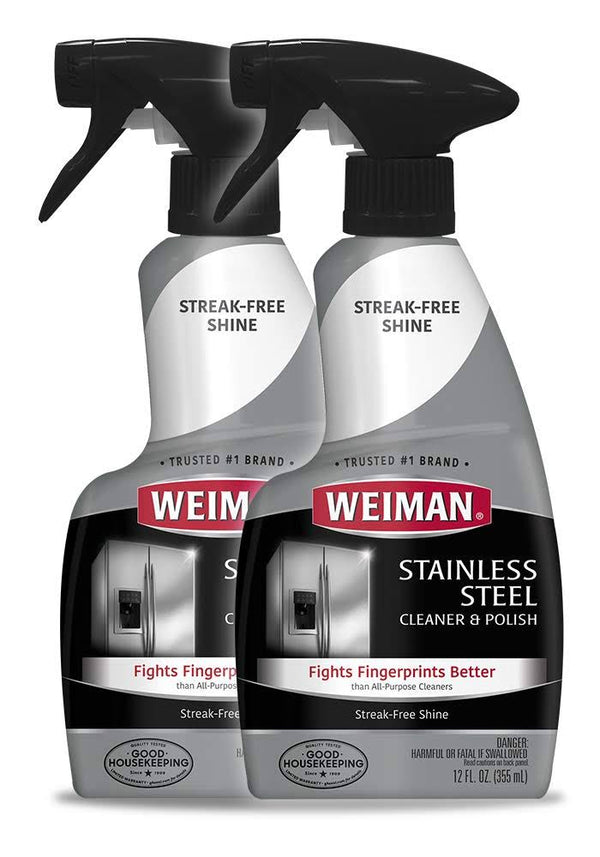 Weiman Stainless Steel Cleaner and Polish 12 Ounce (2 Pack) Removes Fingerprints, Residue, Water Marks and Grease from Appliances Refrigerators