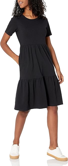 Women's Short-Sleeve Crewneck Tiered Dress