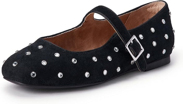 Women's Velvet Mary Jane Ballet Flat with Buckle Strap
