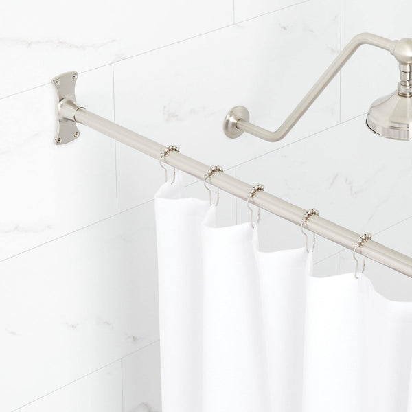 Signature Hardware 60" Brass Straight Shower Curtain Rod Finish: Brushed Nickel