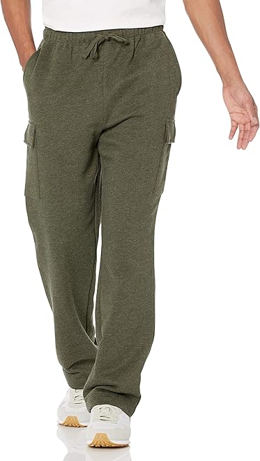 Men's Relaxed Fit Cargo Fleece Sweatpants with Open Bottom