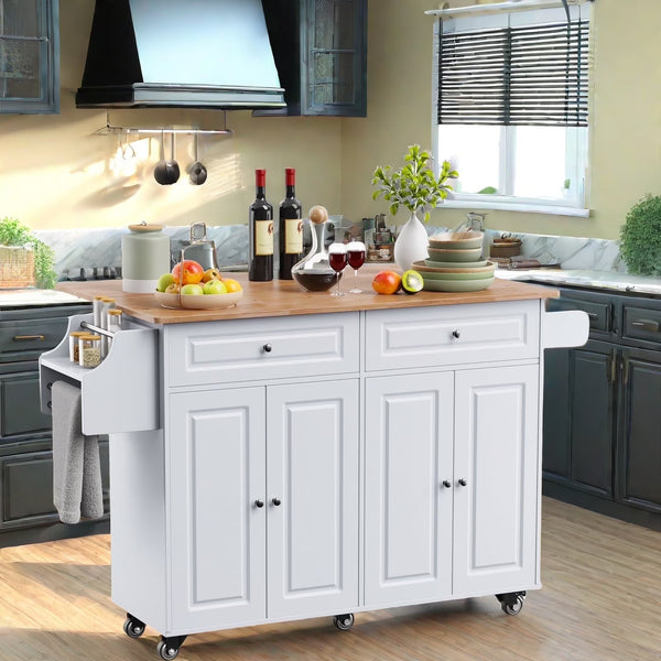 Lofka 52 Inch Kitchen Island with Storage on Wheels with Wood Drop Leaf, Ideal for Small Kitchens
