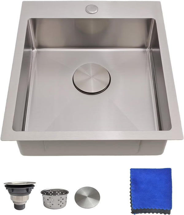 17" Drop-In Bar Sink, 18 Gauge Stainless Steel Single Bowl Kitchen Sink, 17"x19"x6" Brushed Finish for RV, Prep or Outdoor Use