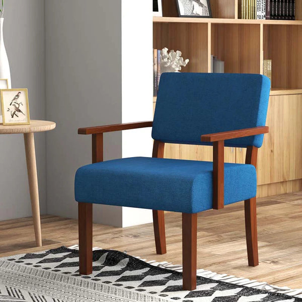 Modern Accent Chair Linen Armchair with Rubber Wood Frame, Mid Century Upholstered Reading Chair for Living Room Bedroom Reception