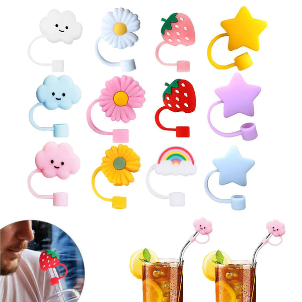2023 New Straw Cover Cloud, 12pcs Silicone Straw Protector, Splash Proof Tips, Reusable Drinking Straw Lids for Bottle Accessories