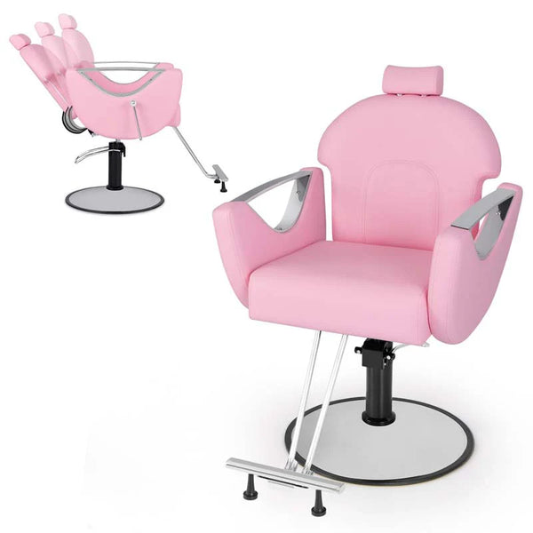 Reclining Barber Chair, 360° Swivel Salon Chair with Heavy Duty Hydraulic Pump, Adjustable Height & Headrest for Hair Styling, Makeup, Tattoo